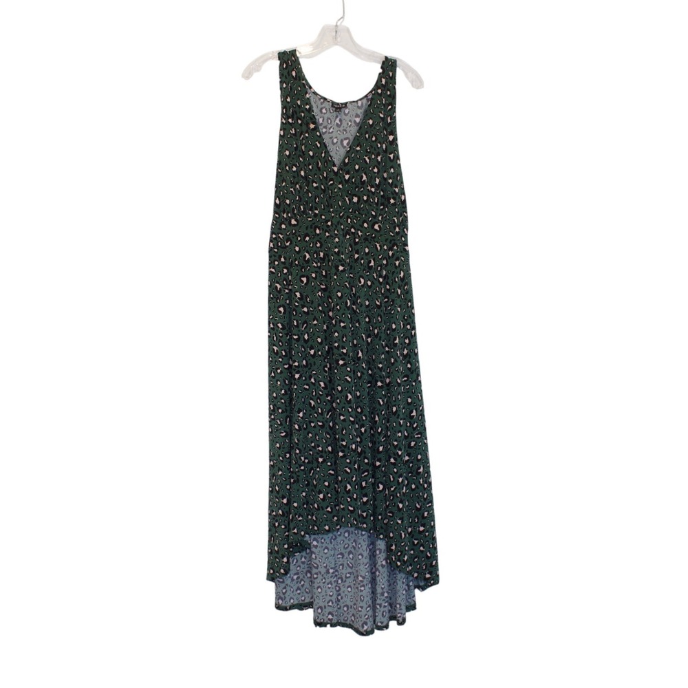 Torrid Dress Womens 4 High Low Surplice Leopard Animal Print Green Sleeveless